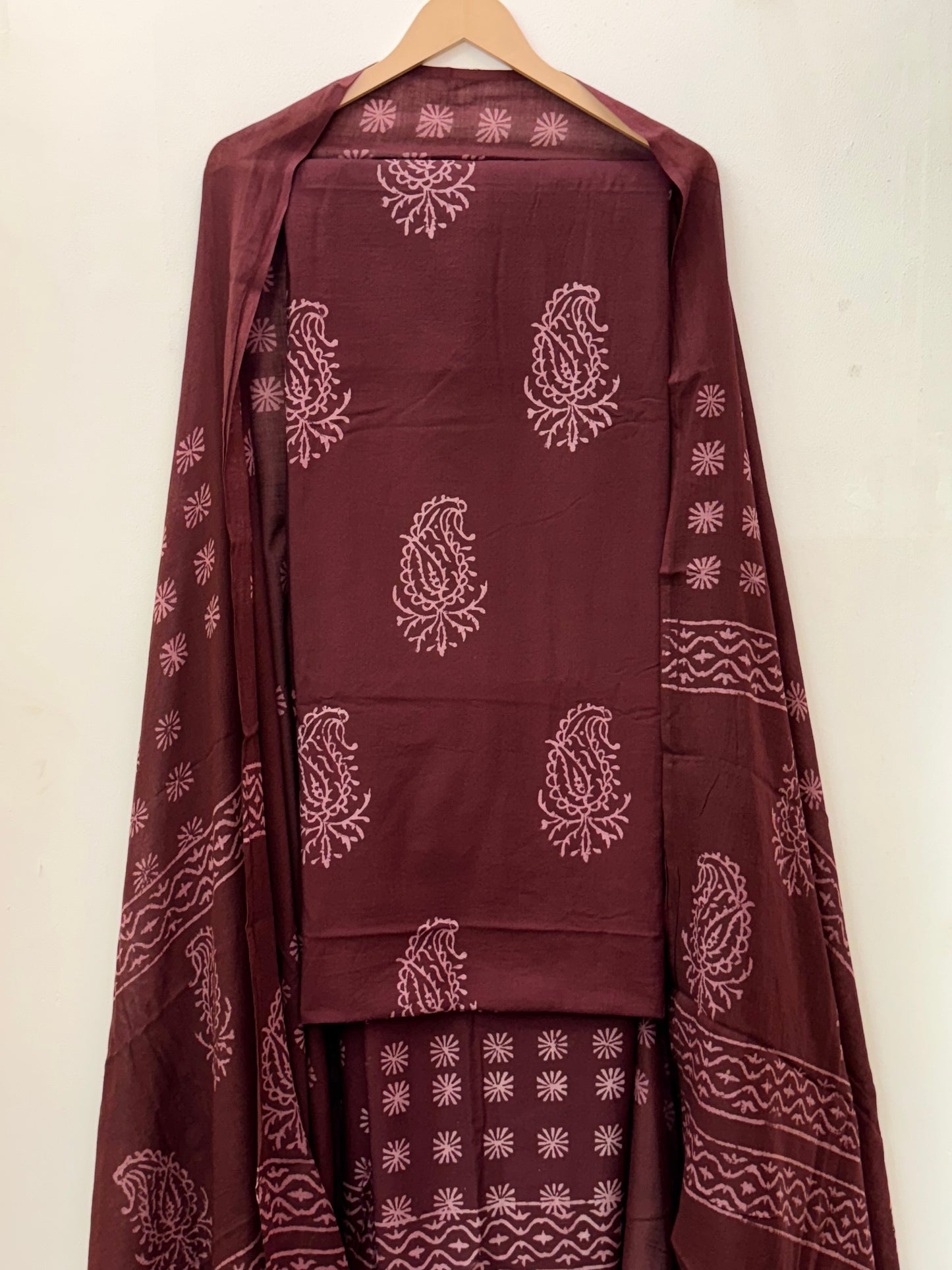 Jaipuri Hand Block Printed Suit with Mulmul Dupatta
