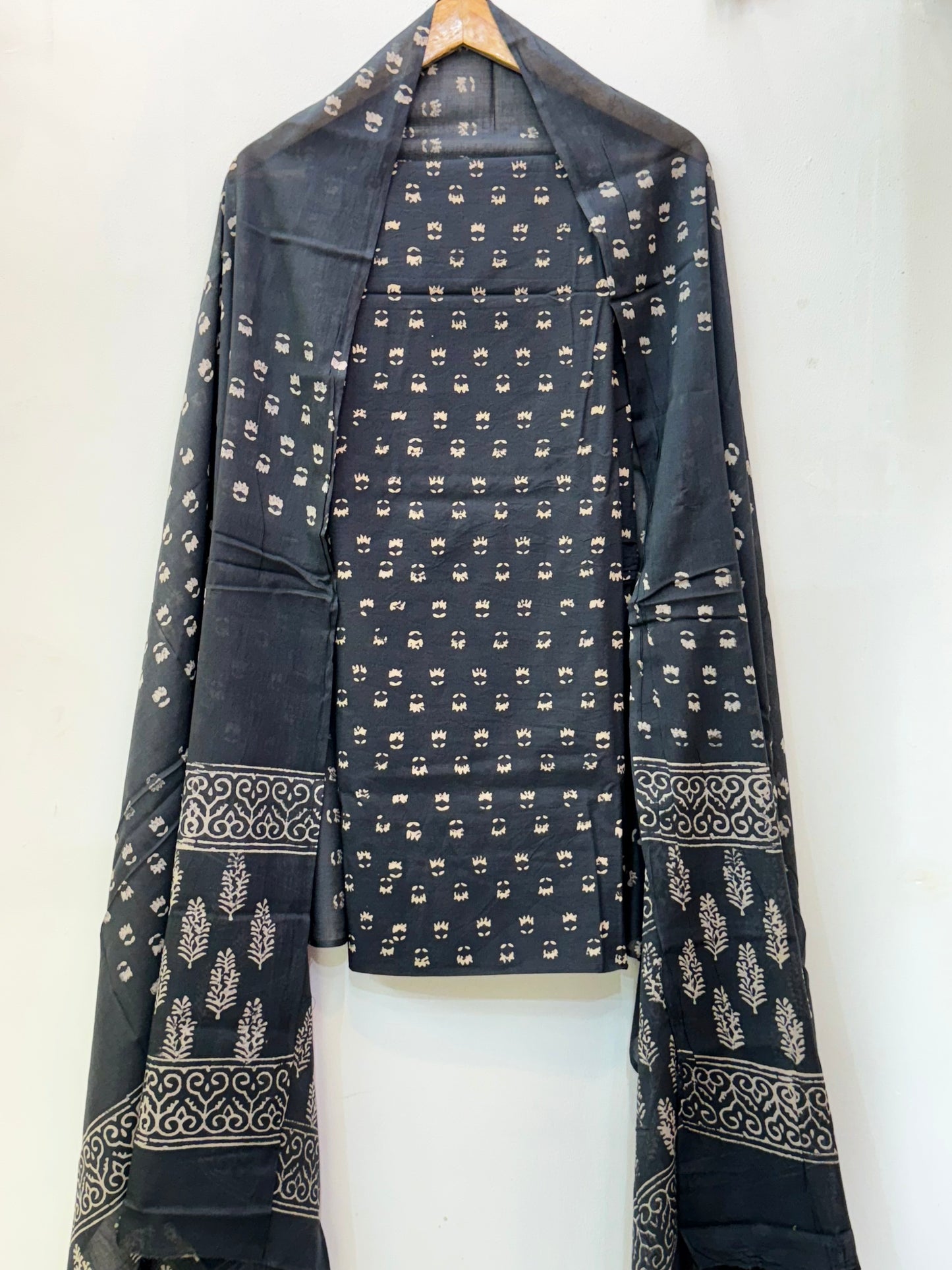 Jaipuri Hand Block Printed Suit with Mulmul Dupatta