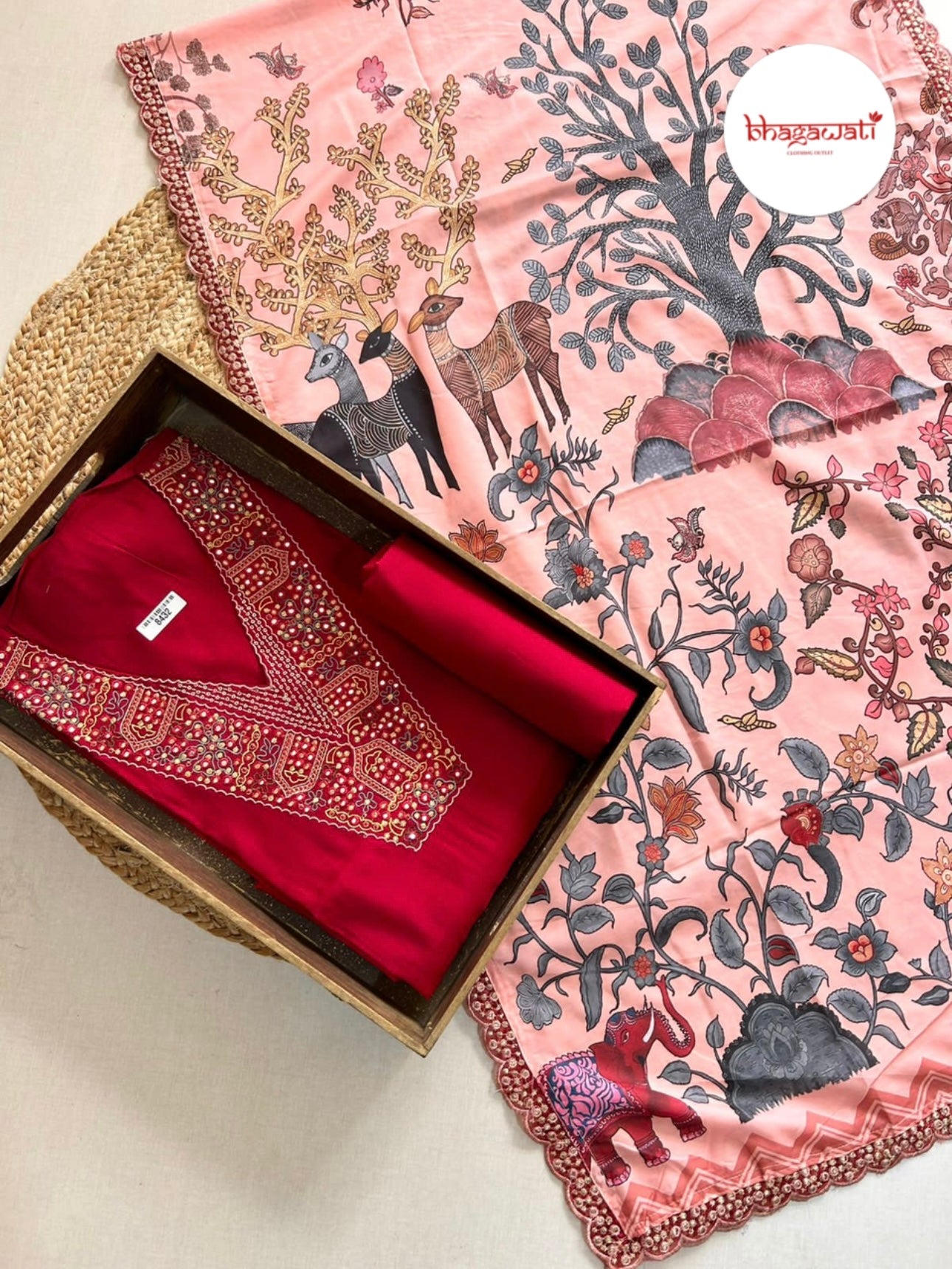 Pure Roman Silk Suit with Printed Dupatta