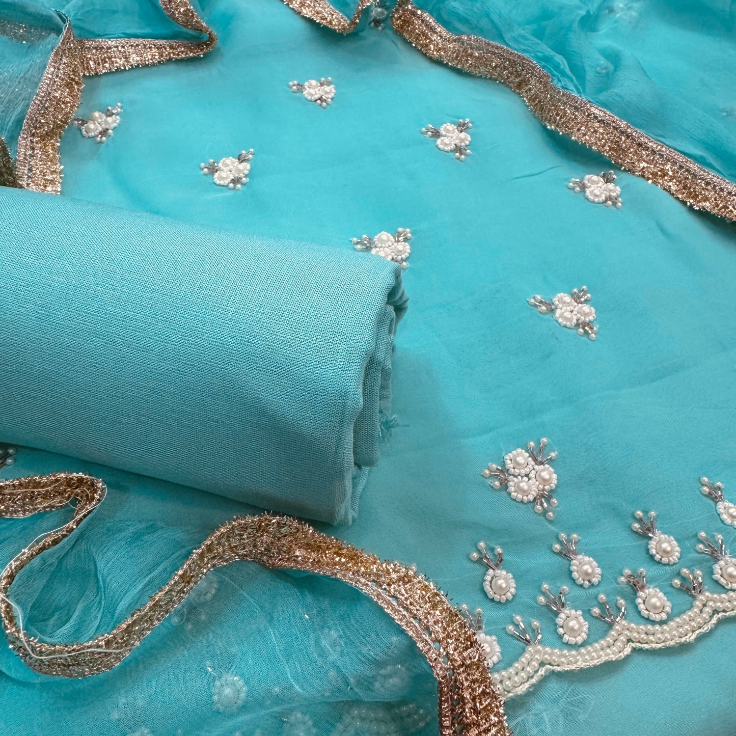 Beautiful Pearl Work Georgette Suit
