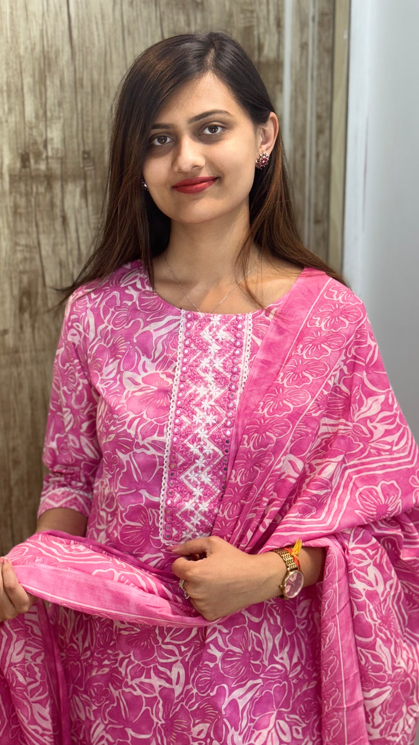 Beautiful Embroidered Cotton Suit Set with Mul Cotton Dupatta