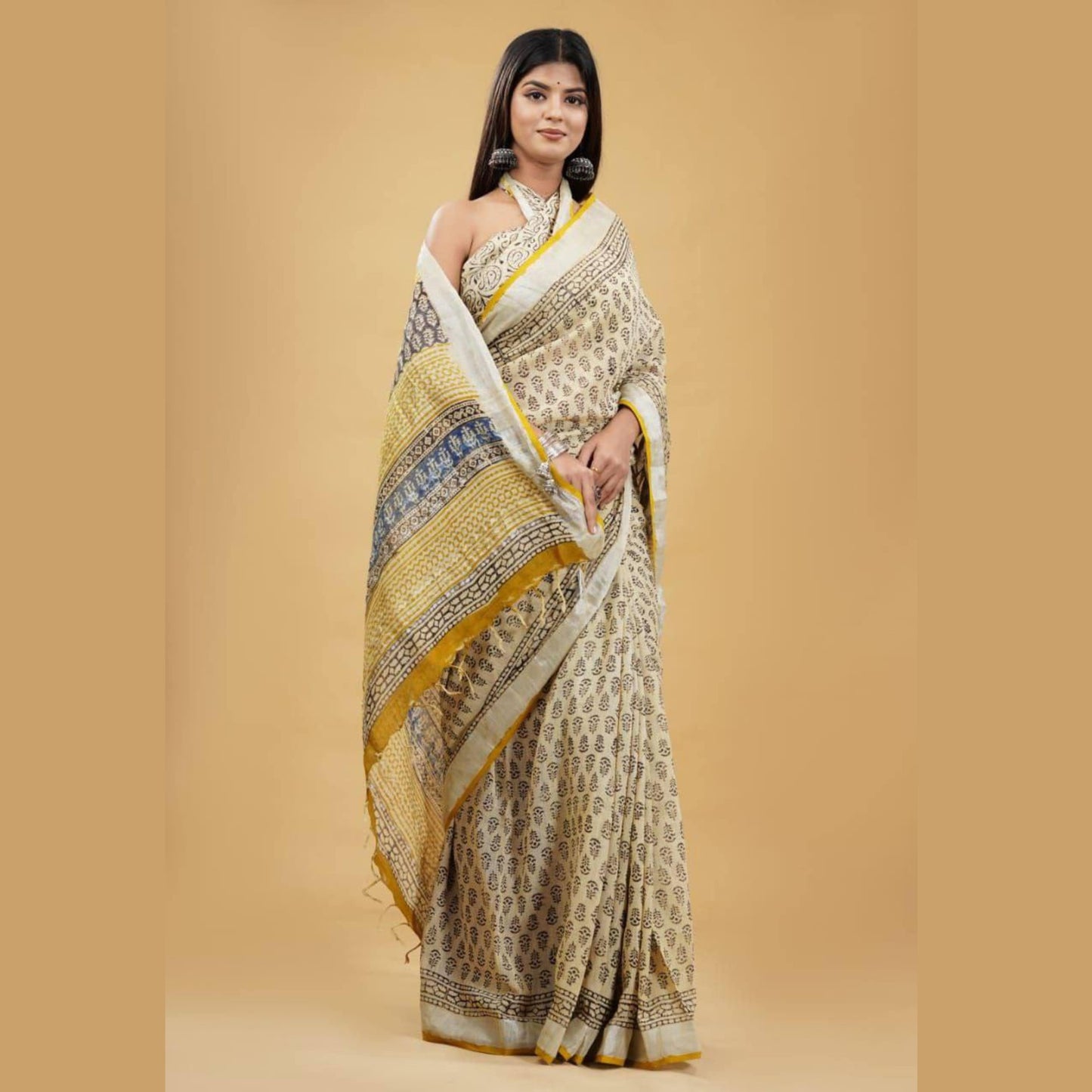 Linen Block Printed Saree