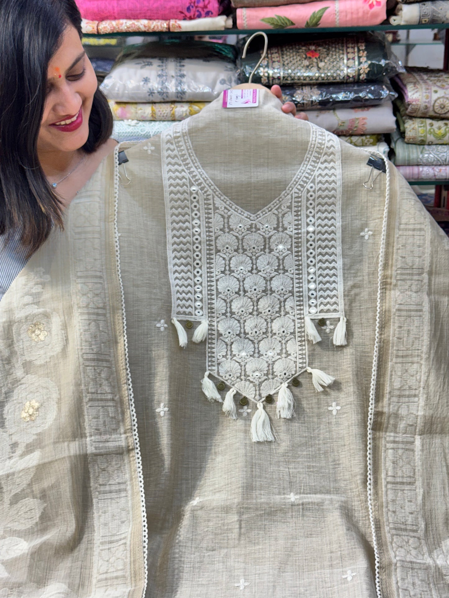 Beautiful Jamdani Suit with Designer Neck