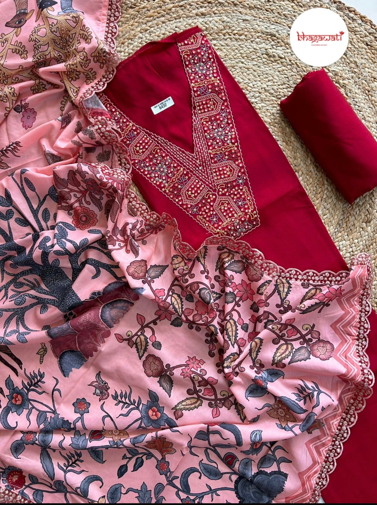 Pure Roman Silk Suit with Printed Dupatta