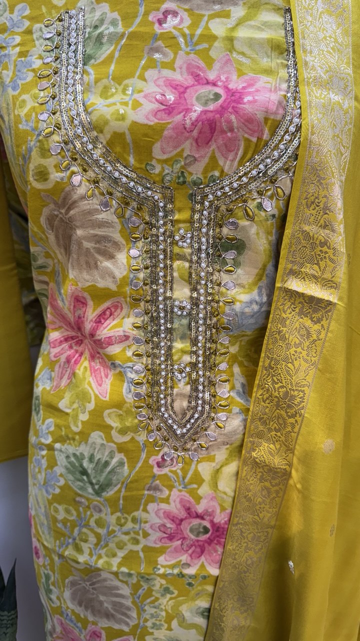 Beautiful Muslin Embroidered Gotapatti Suit