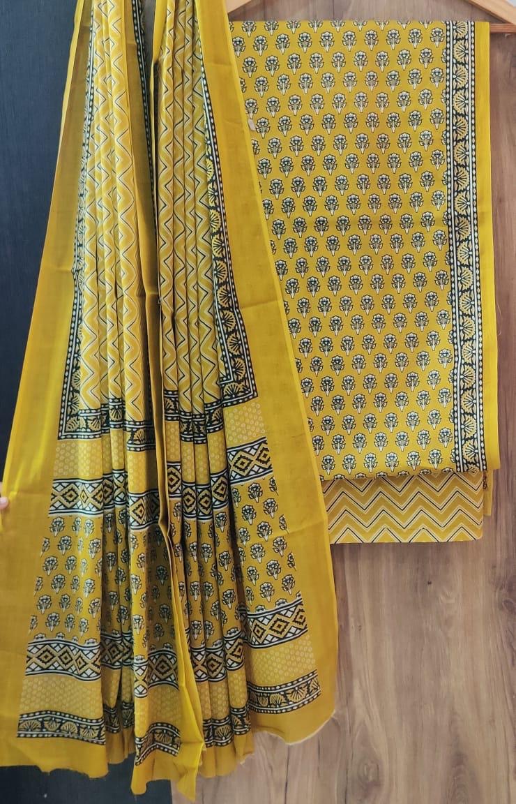 Jaipuri Hand Block Print Suit WIth Mulmul Dupatta