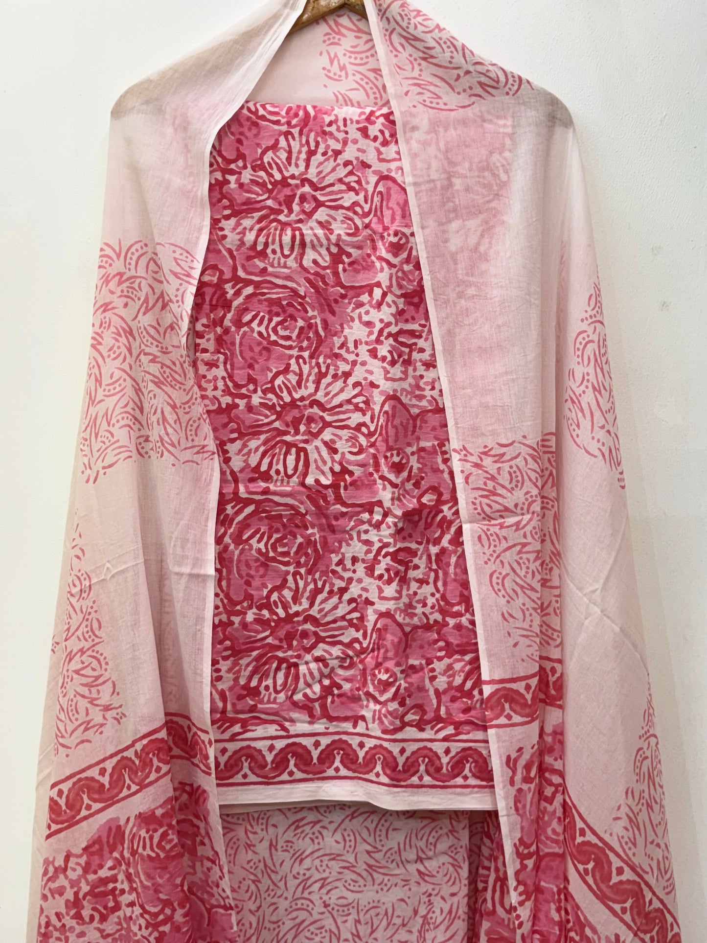 Jaipuri Hand Block Printed Suit with Mulmul Dupatta