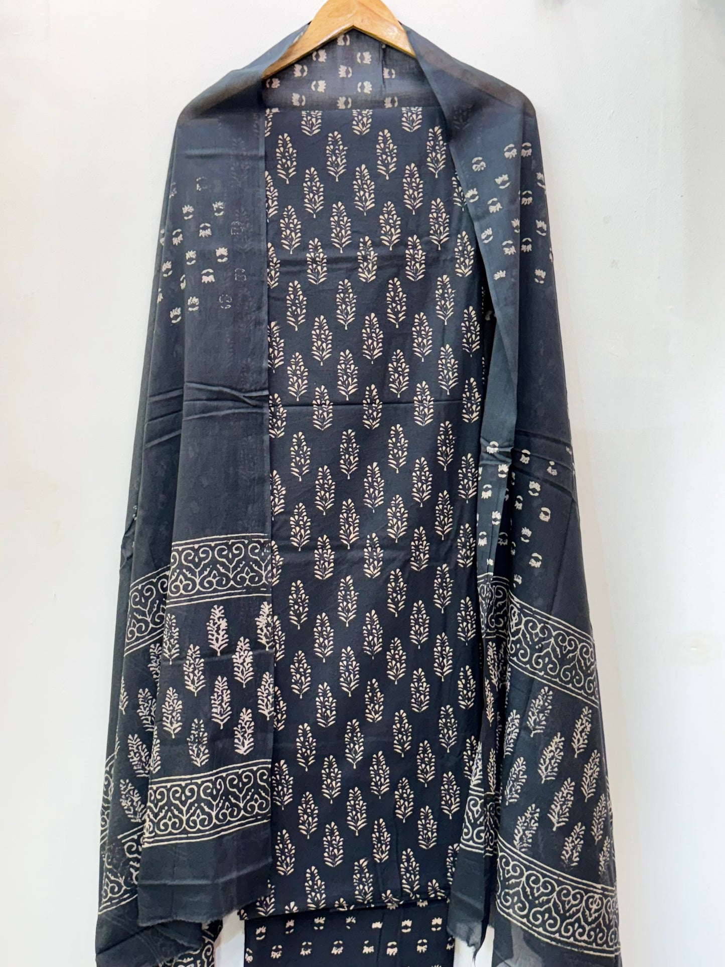 Jaipuri Hand Block Printed Suit with Mulmul Dupatta