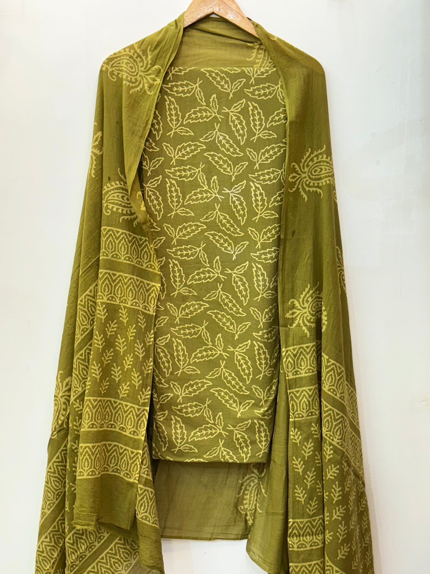 Jaipuri Hand Block Printed Suit with Mulmul Dupatta