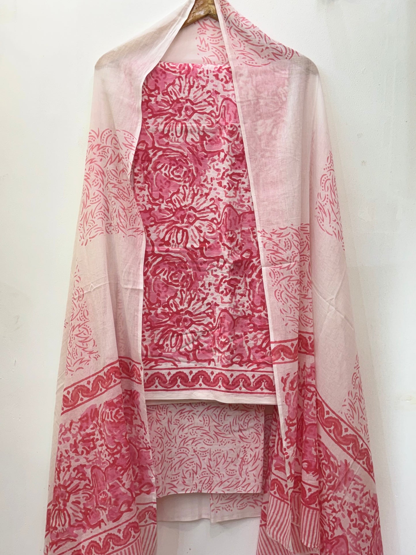 Jaipuri Hand Block Printed Suit with Mulmul Dupatta
