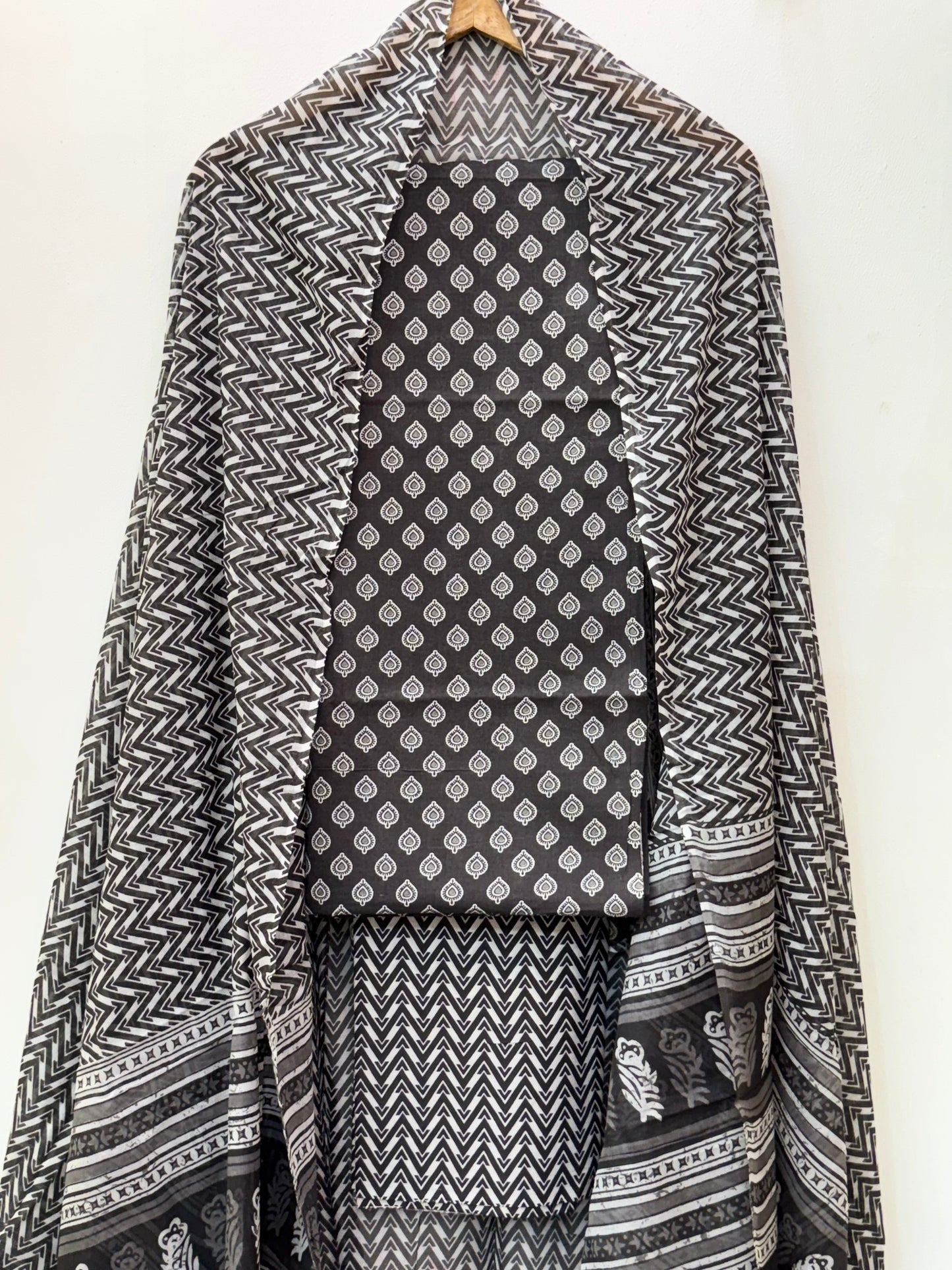 Jaipuri Hand Block Printed Suit with Mulmul Dupatta