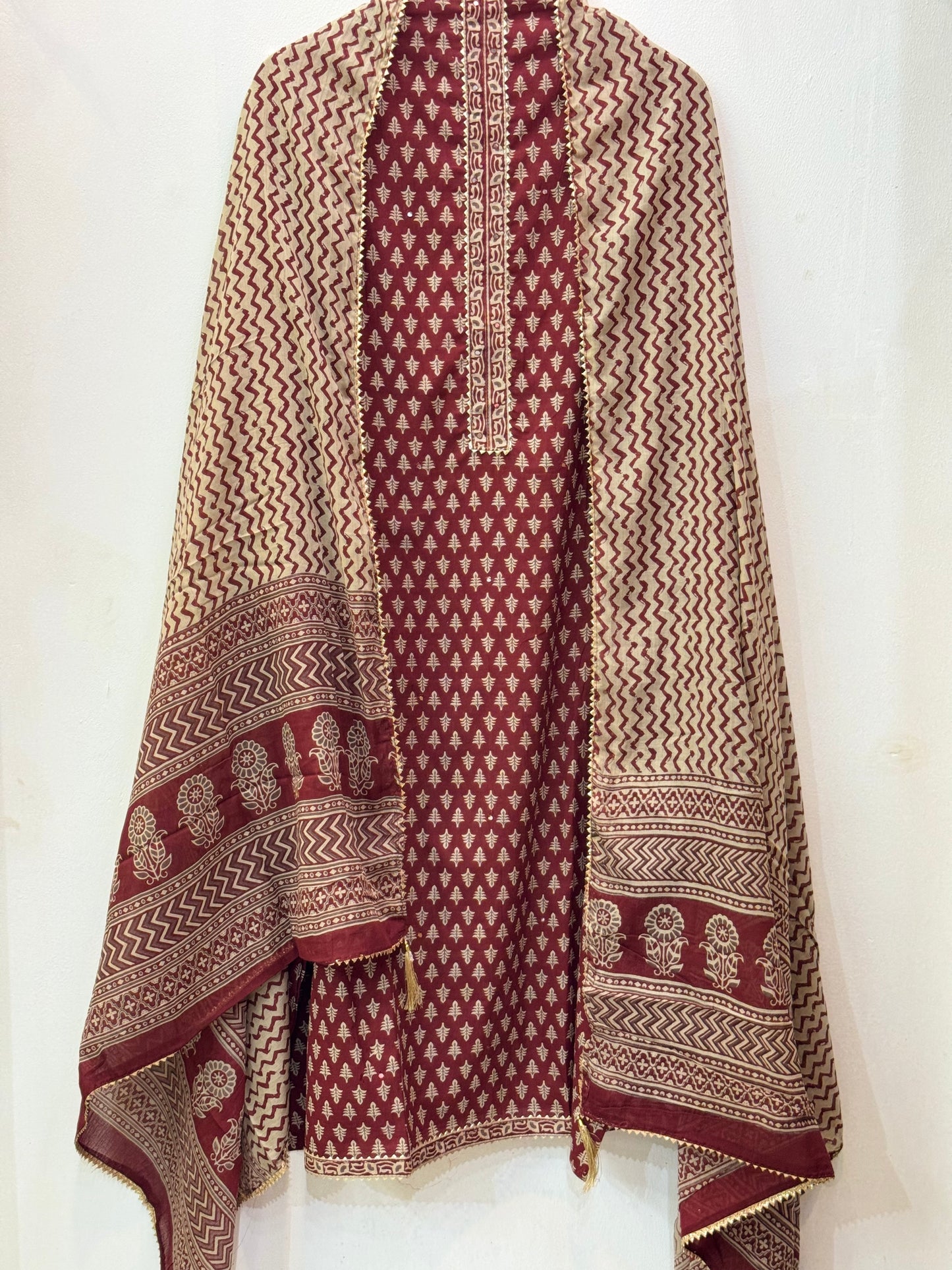 Jaipuri Gota Work Suit with mulmul Dupatta