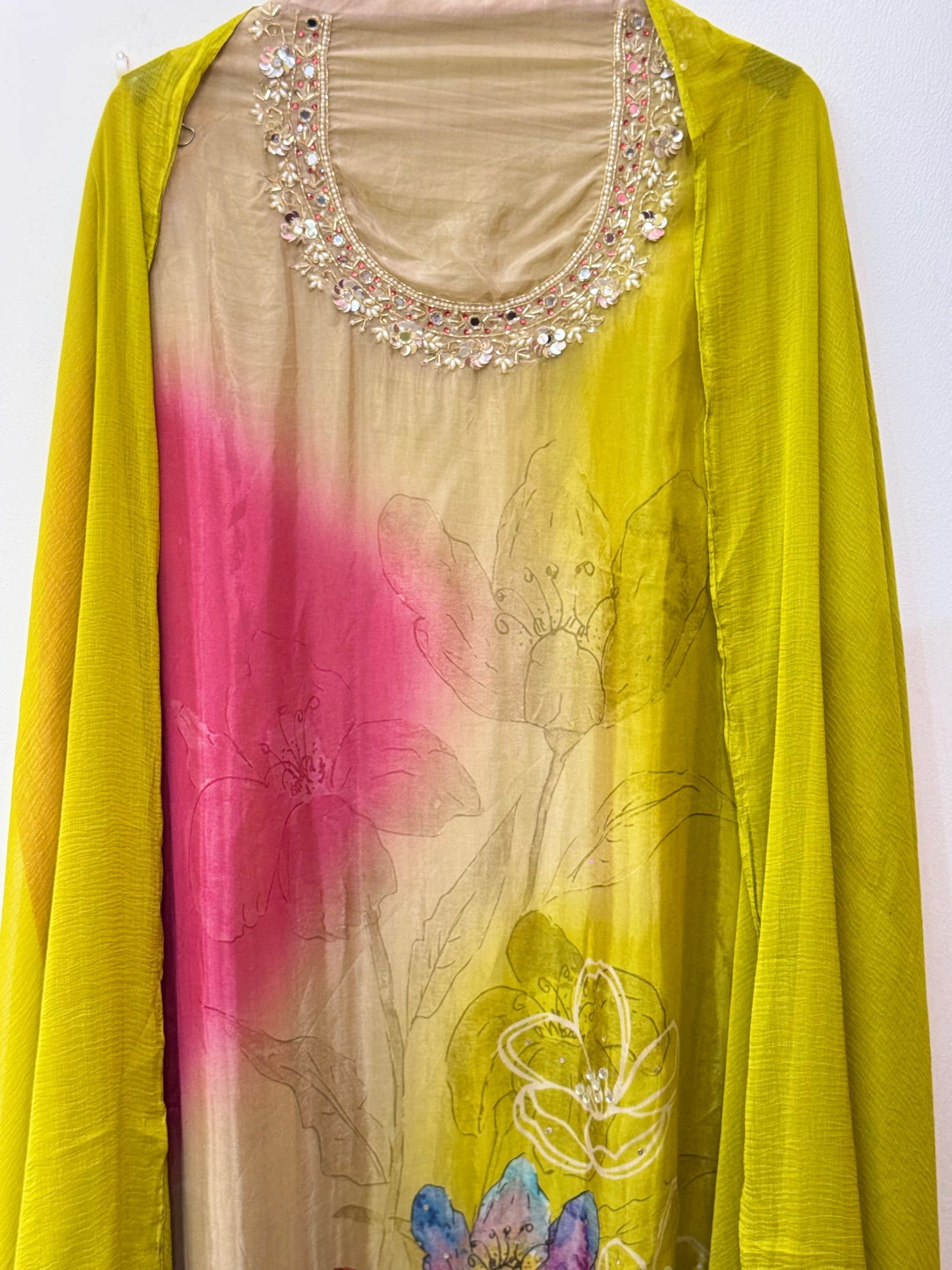 Shining Crepe Suit with Hand Embroidery