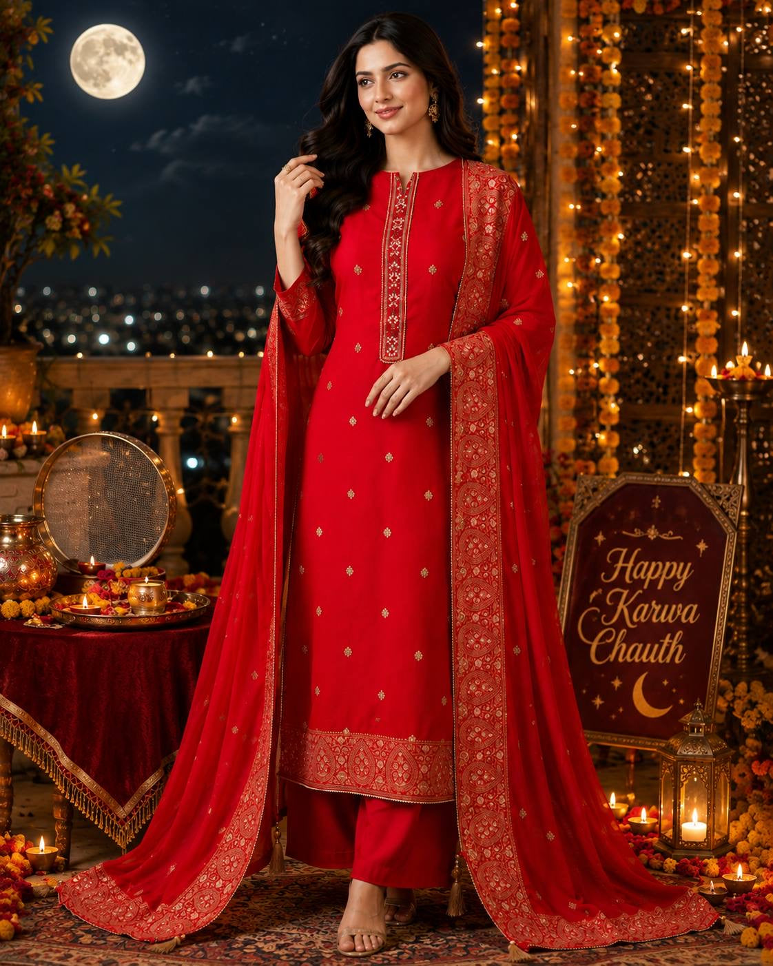 Karvachauth Special Silk Suit (Unstitched)