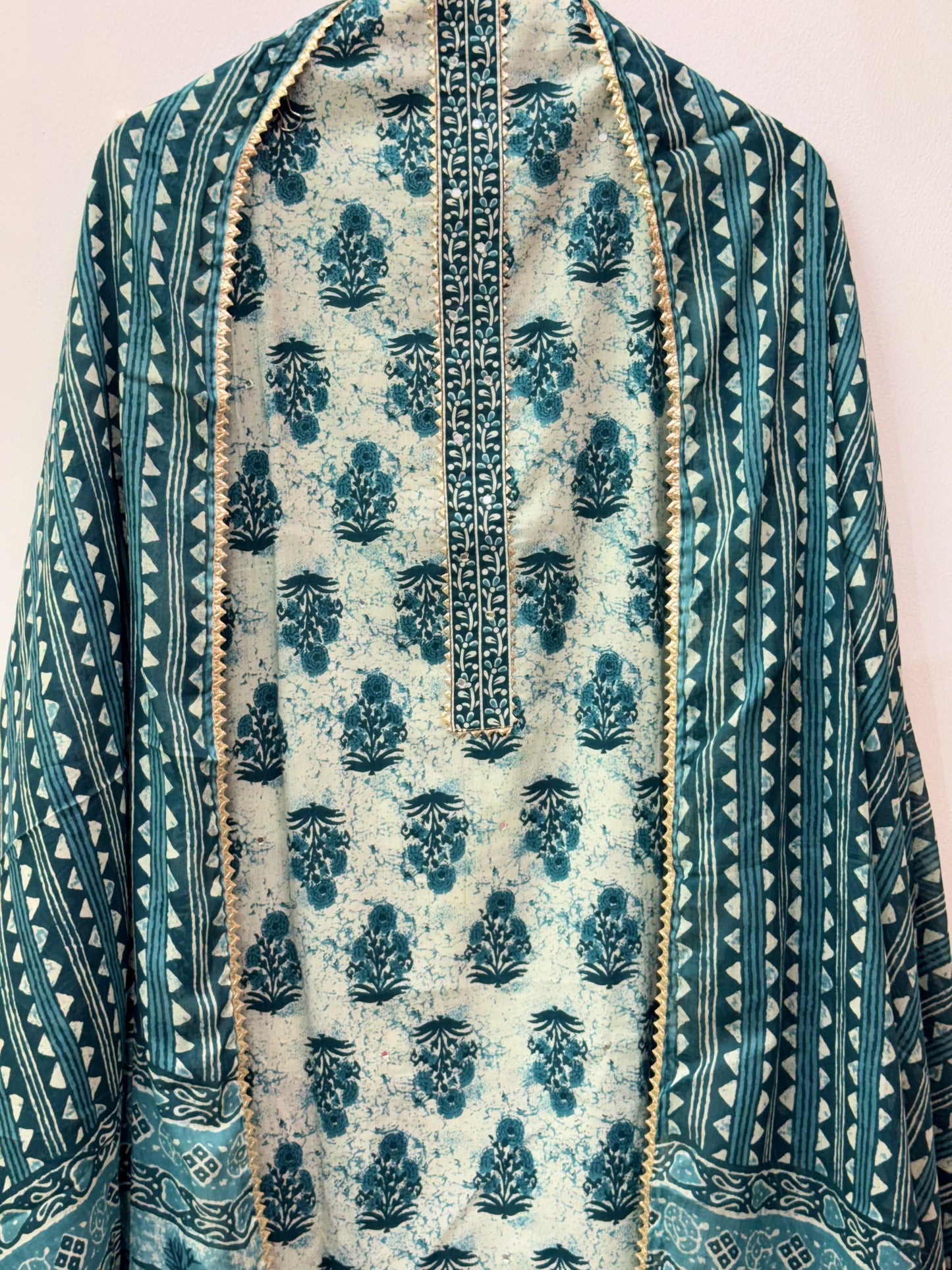 Jaipuri Gota Work Suit with mulmul Dupatta