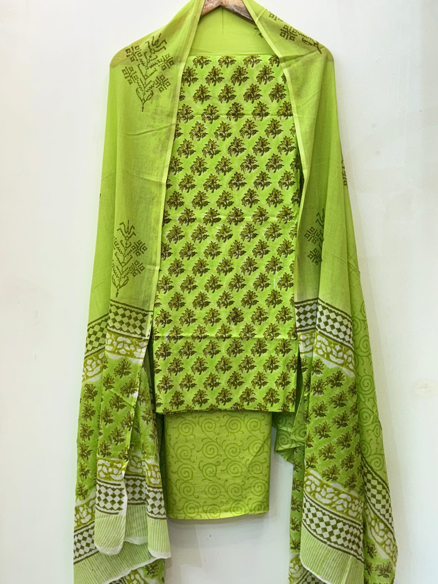 Jaipuri Hand Block Printed Suit with Mulmul Dupatta