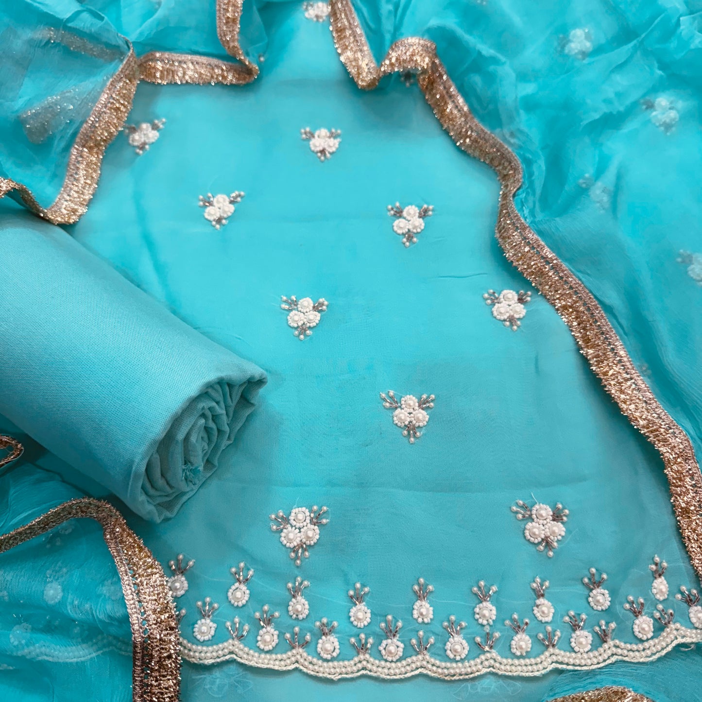 Beautiful Pearl Work Georgette Suit