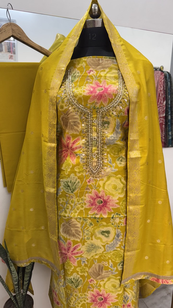Beautiful Muslin Embroidered Gotapatti Suit
