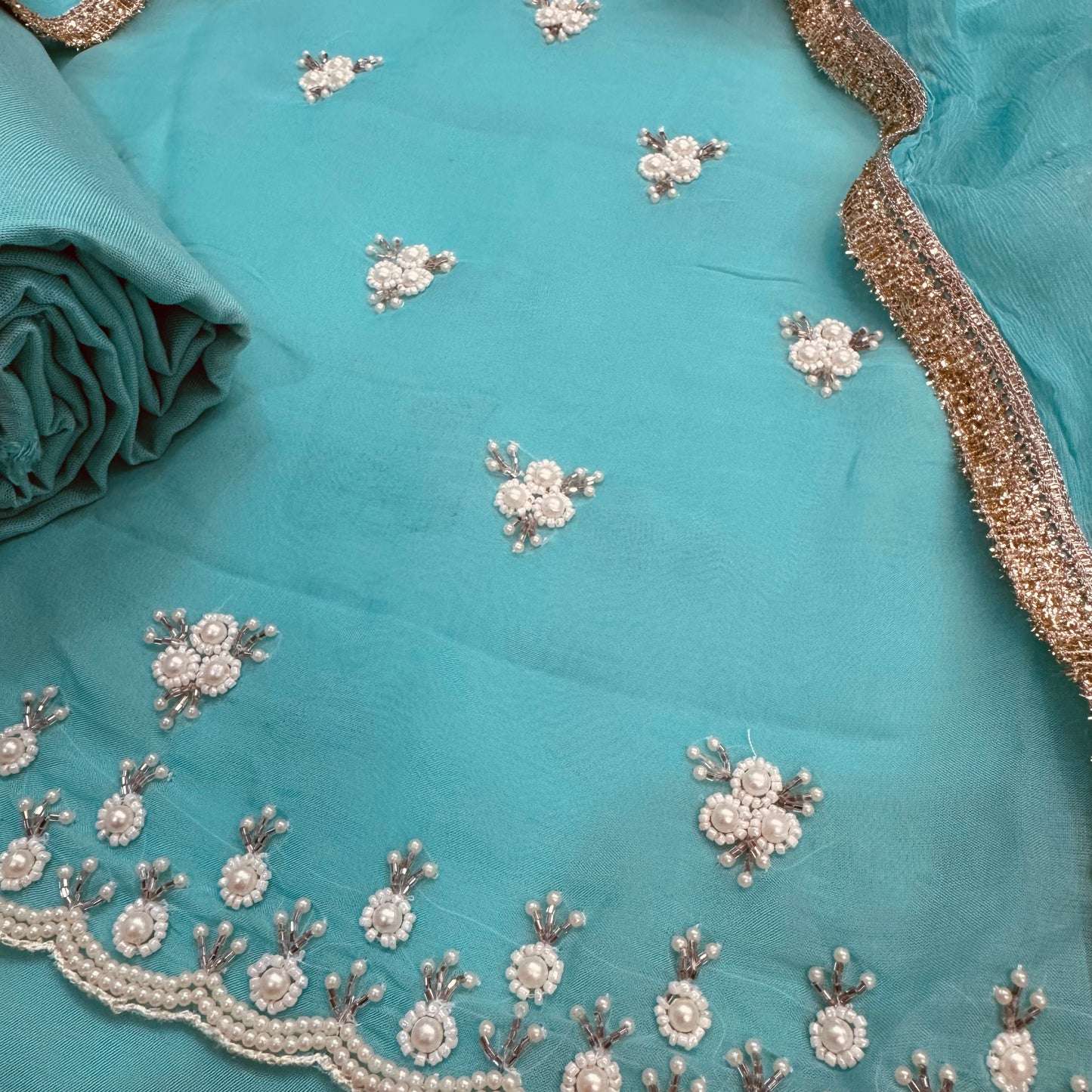 Beautiful Pearl Work Georgette Suit