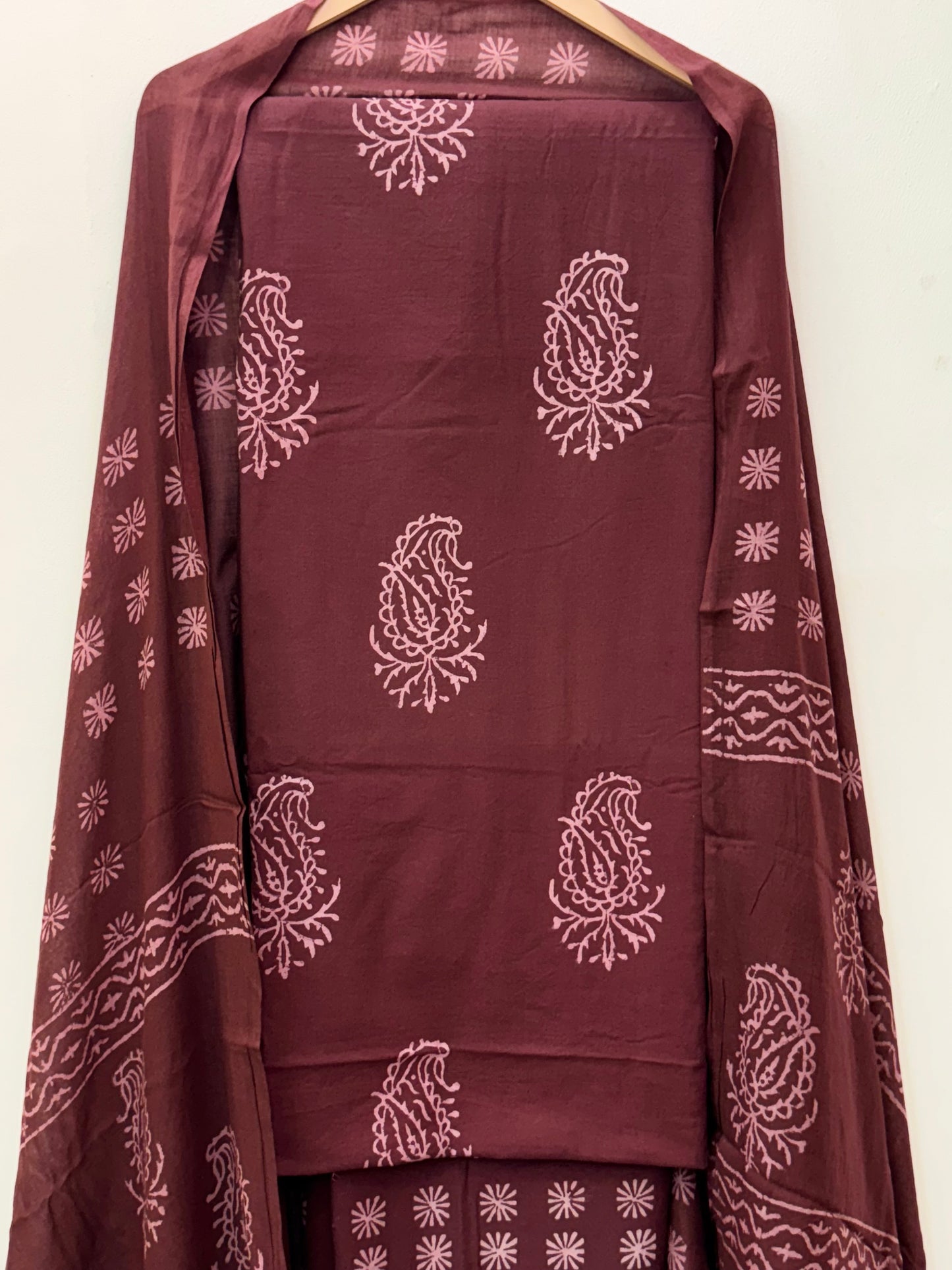 Jaipuri Hand Block Printed Suit with Mulmul Dupatta