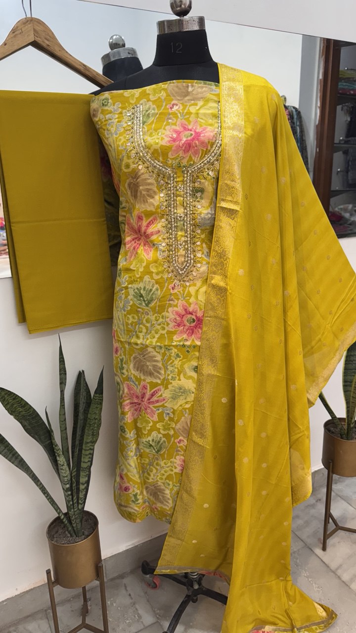 Beautiful Muslin Embroidered Gotapatti Suit