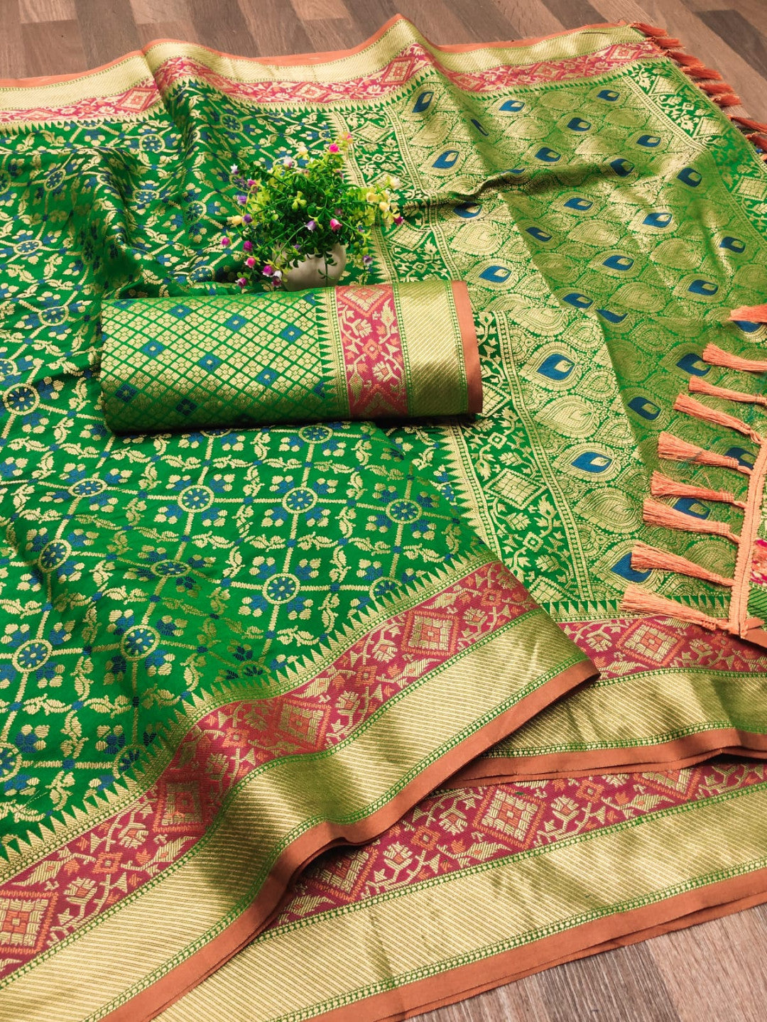 Green Colour Patola Silk Saree with Zari Weaving Work