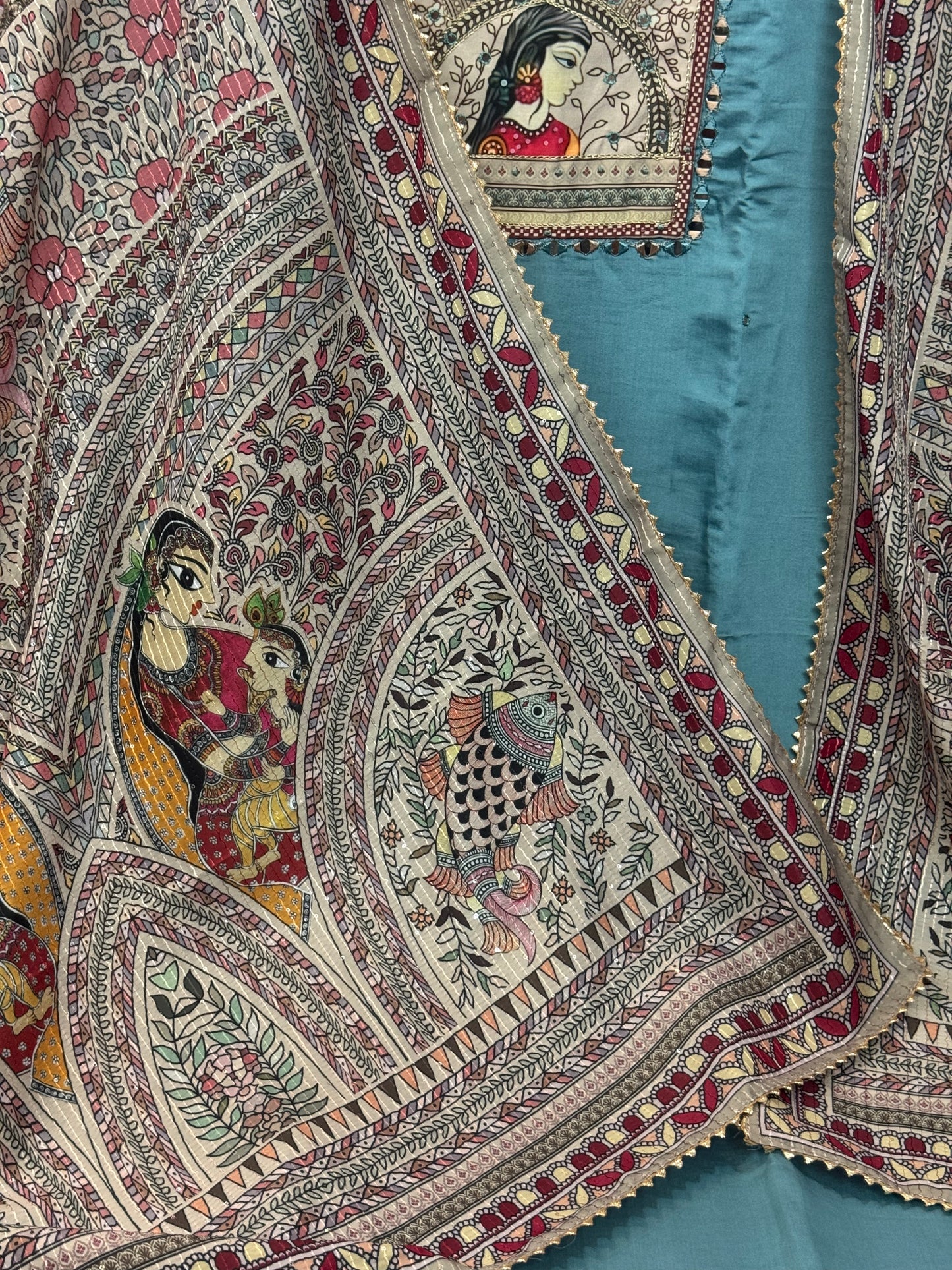 Embroidered Madhubani Art Suit