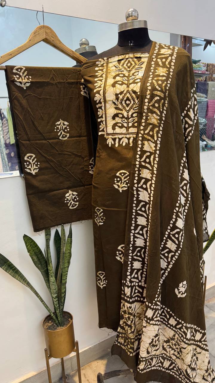 Embroidered & Batik Printed Cotton Suit