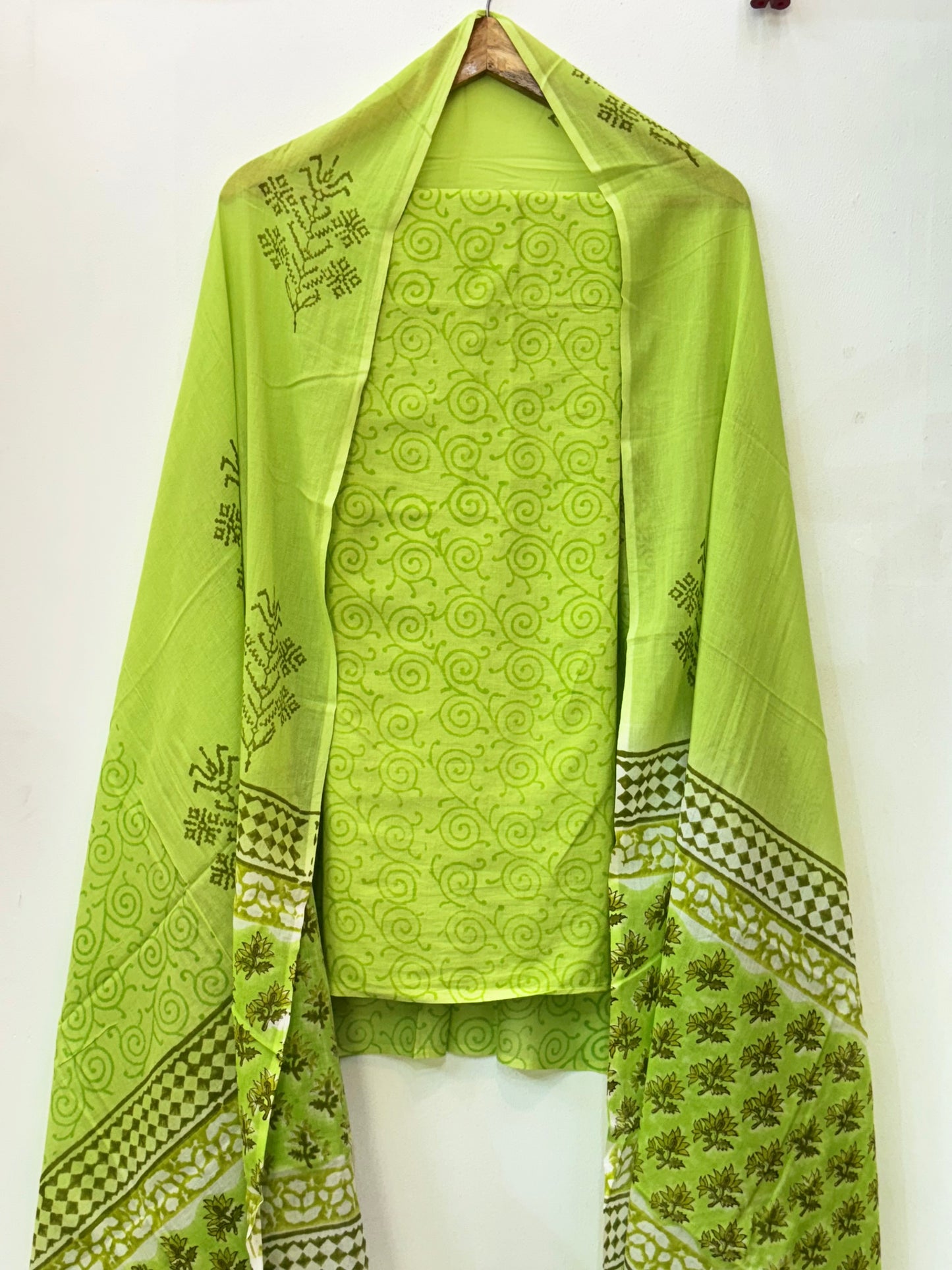 Jaipuri Hand Block Printed Suit with Mulmul Dupatta