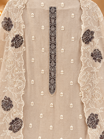 Ivory Jamdani Embroidered Suit | Floral Embroidery Designer Unstitched Suit for Women