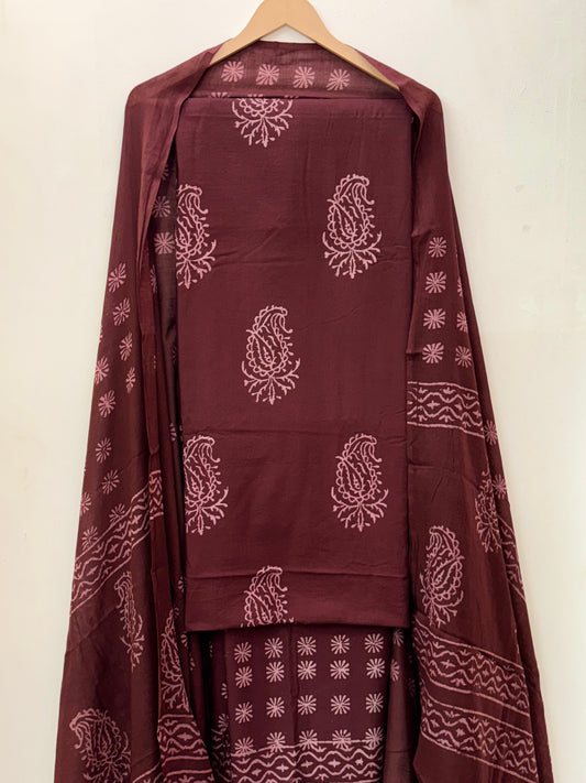 Jaipuri Hand Block Printed Suit with Mulmul Dupatta