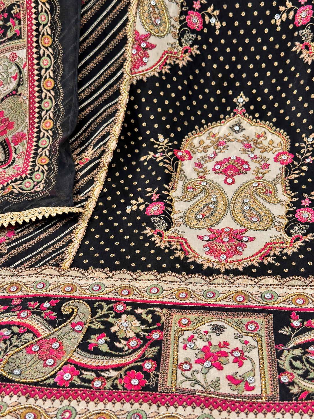 Black Digital Printed Unstitched Suit with Designer Paisley Dupatta | Premium Ethnic Suit Set