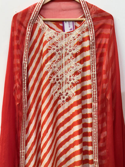 Beautiful Muslin Silk Suit with Machine Embroidery
