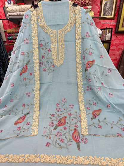 Designer MulMul Suit with Heavy Embroidery