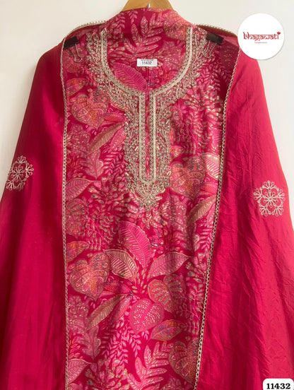 Beautiful Modal Silk Suit with Machine Embroidery