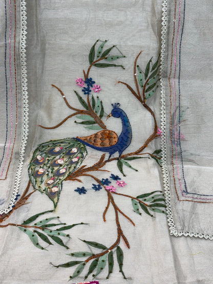 Embroidered Hand Painted Kota Doria Suit
