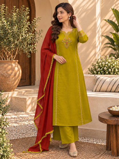 A Line Soft Organza Silk 3 pc Suit