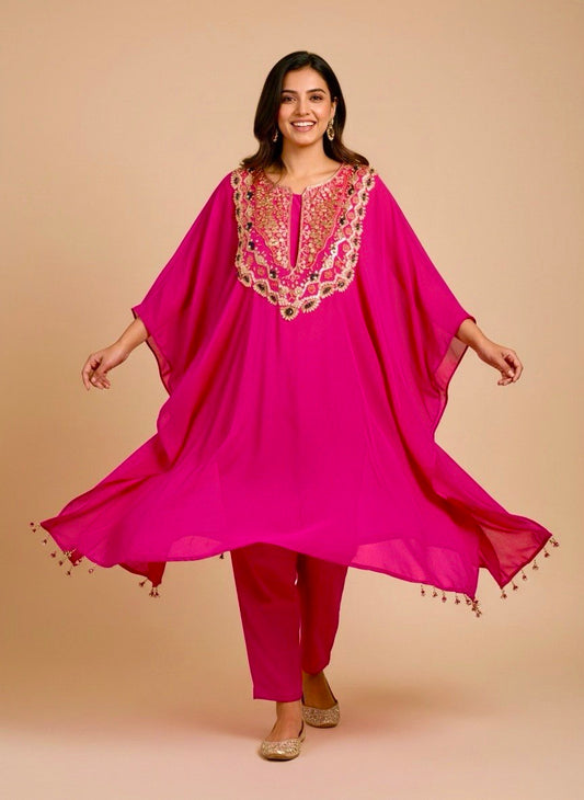 Pure Crepe Designer Kaftaan with Pants