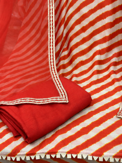 Premium Muslin Suit with Embroidered Neckline & Dupatta | Orange Printed Muslin Suit for Women