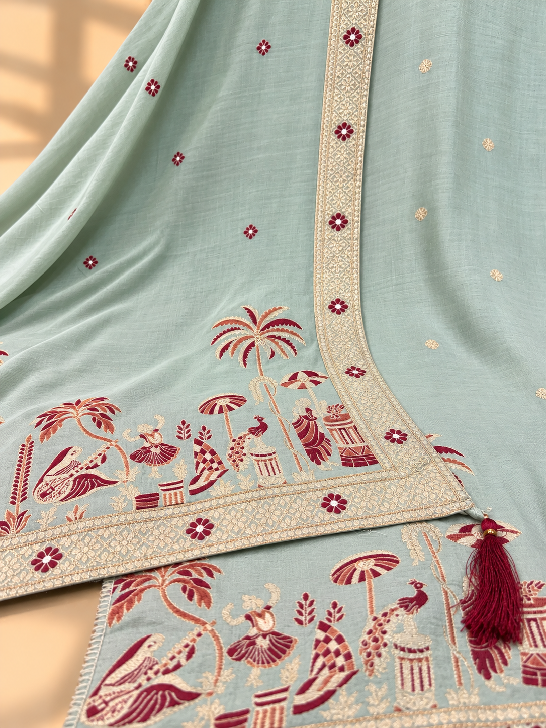Mint Green Muslin Digital Printed Unstitched Suit with Designer Border & Dupatta | Premium Ethnic Suit
