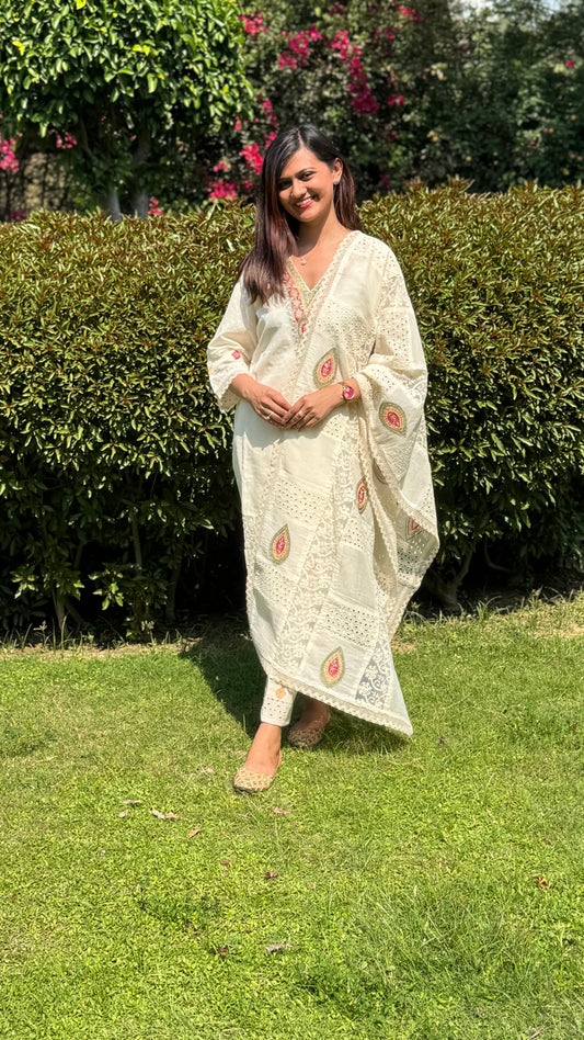 Pure Cotton Embroidered Morpankhi Kurta Set