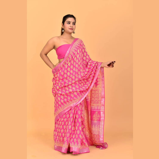 Linen Block Printed Saree