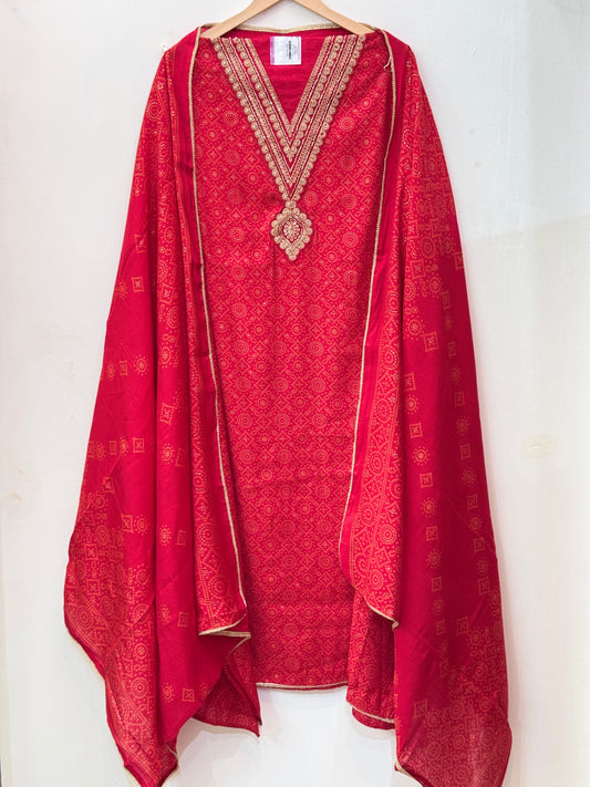 Karvachauth Special Deep Red Modal Silk Suit