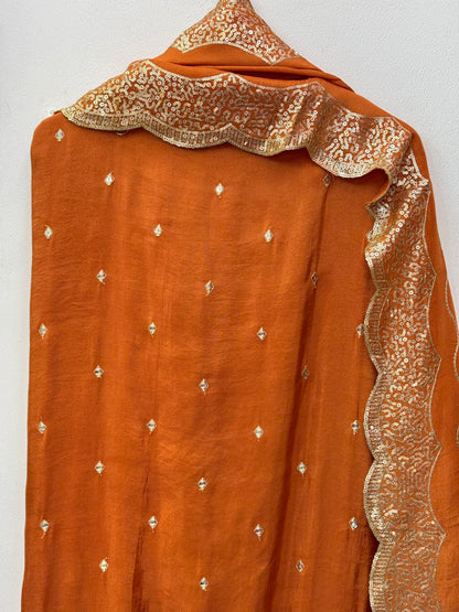 Embroidered Shimmer Silk Dress Material With Designer Dupatta (Unstitched)