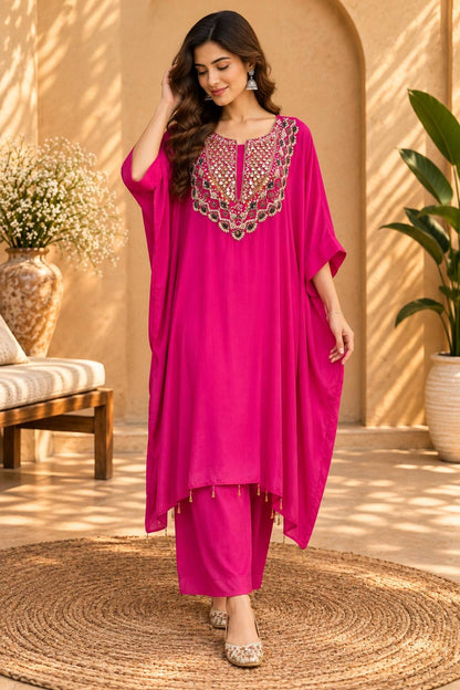 Pure Crepe Silk Kaftan With Pants