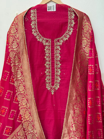 Embroidered Magenta Chanderi Suit (Karva Special)