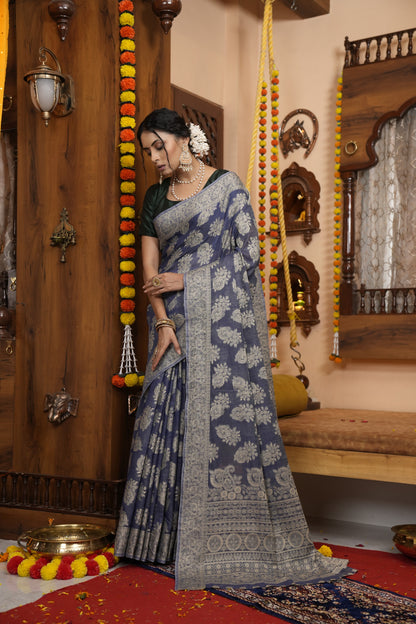 Soft cotton saree with lucknowi work