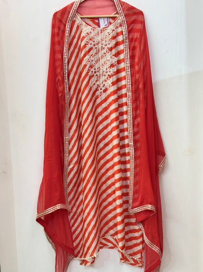 Beautiful Muslin Silk Suit with Machine Embroidery