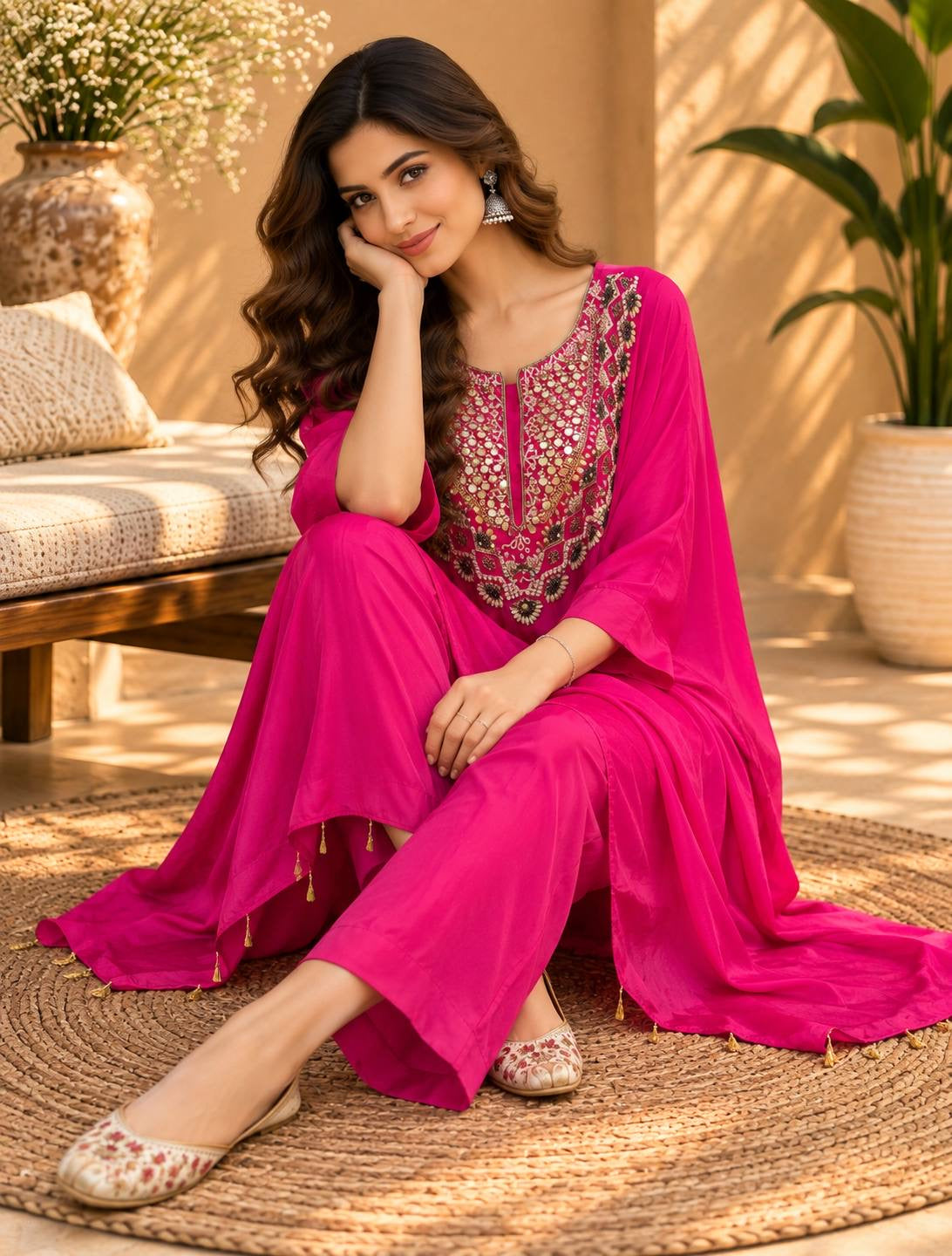 Pure Crepe Silk Kaftan With Pants