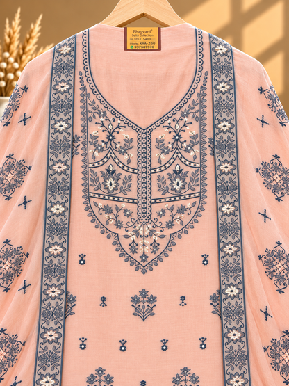 Peach Muslin Digital Printed Unstitched Suit with Floral Border & Designer Dupatta | Premium Ethnic Suit